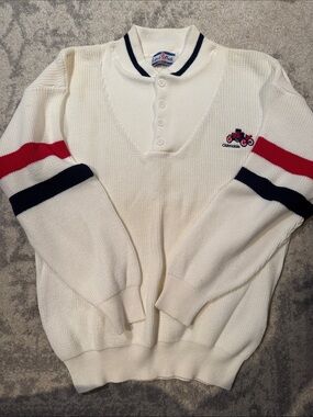 Vintage Lion’s Pride Cream Polo-Style Sweater oldsmobile with Stripes size L new